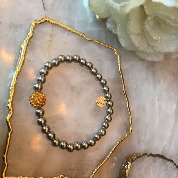 SILVER RUSTIC Cuff with Amber Gold Crystal Bead! - Picture 4 of 17